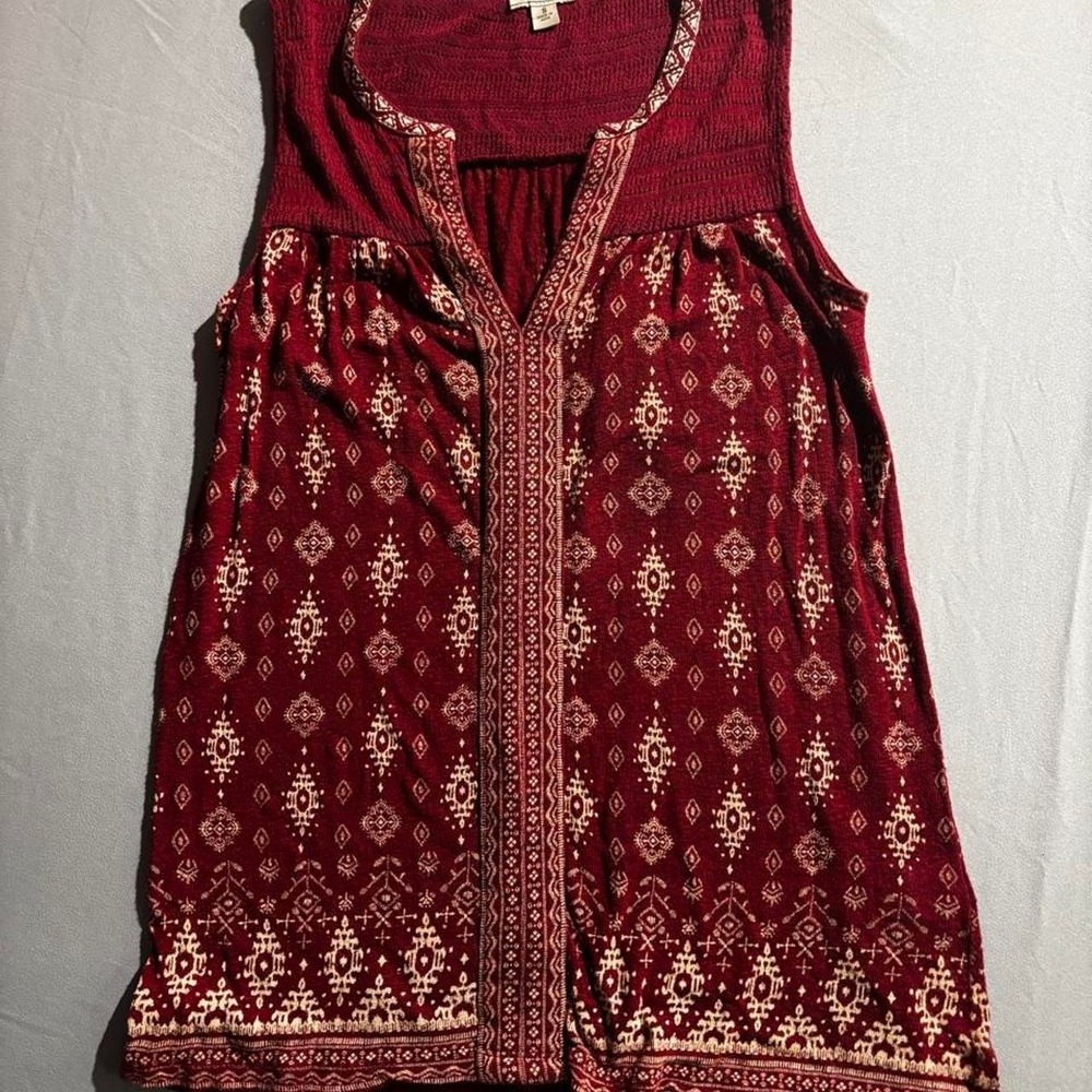 Lucky Brand Womens Small Burgundy Geometric Print Sleeveless Tank Top